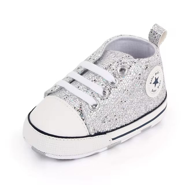 SILVER GLITTER BABY CANVAS SNEAKERS