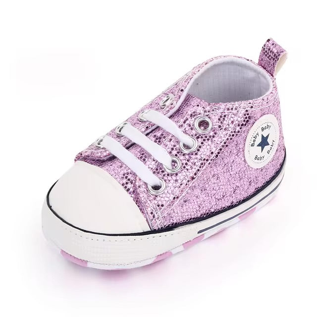 PURPLE GLITTER BABY CANVAS SNEAKERS